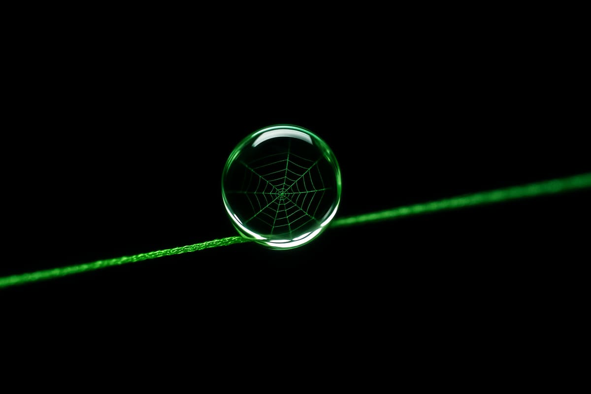 amber thread refracted through a single dewdrop